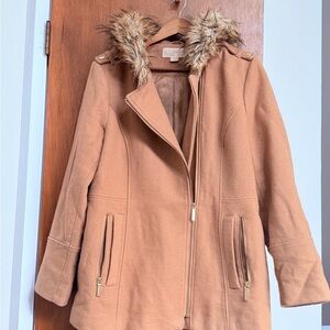MK Michael Kors Camel Trench Coat with Faux-Fur Trim Spring Easter